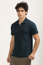 Slim Fit Zip-Up Textured Polo